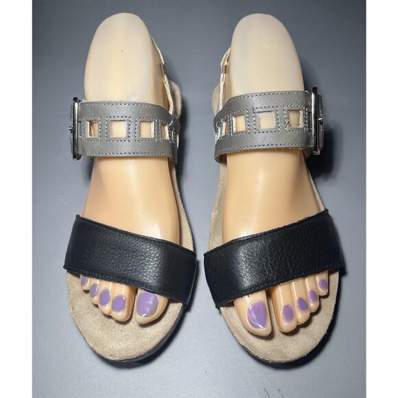 Naot Sandals Womens Size 6 Gray & Black Leather Wedge Slingback Buckle Comfort - Picture 4 of 9